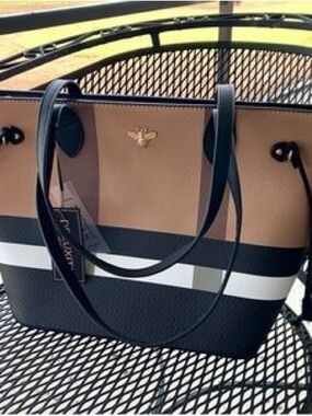 Elegant Beige and Black Striped Tote Bag